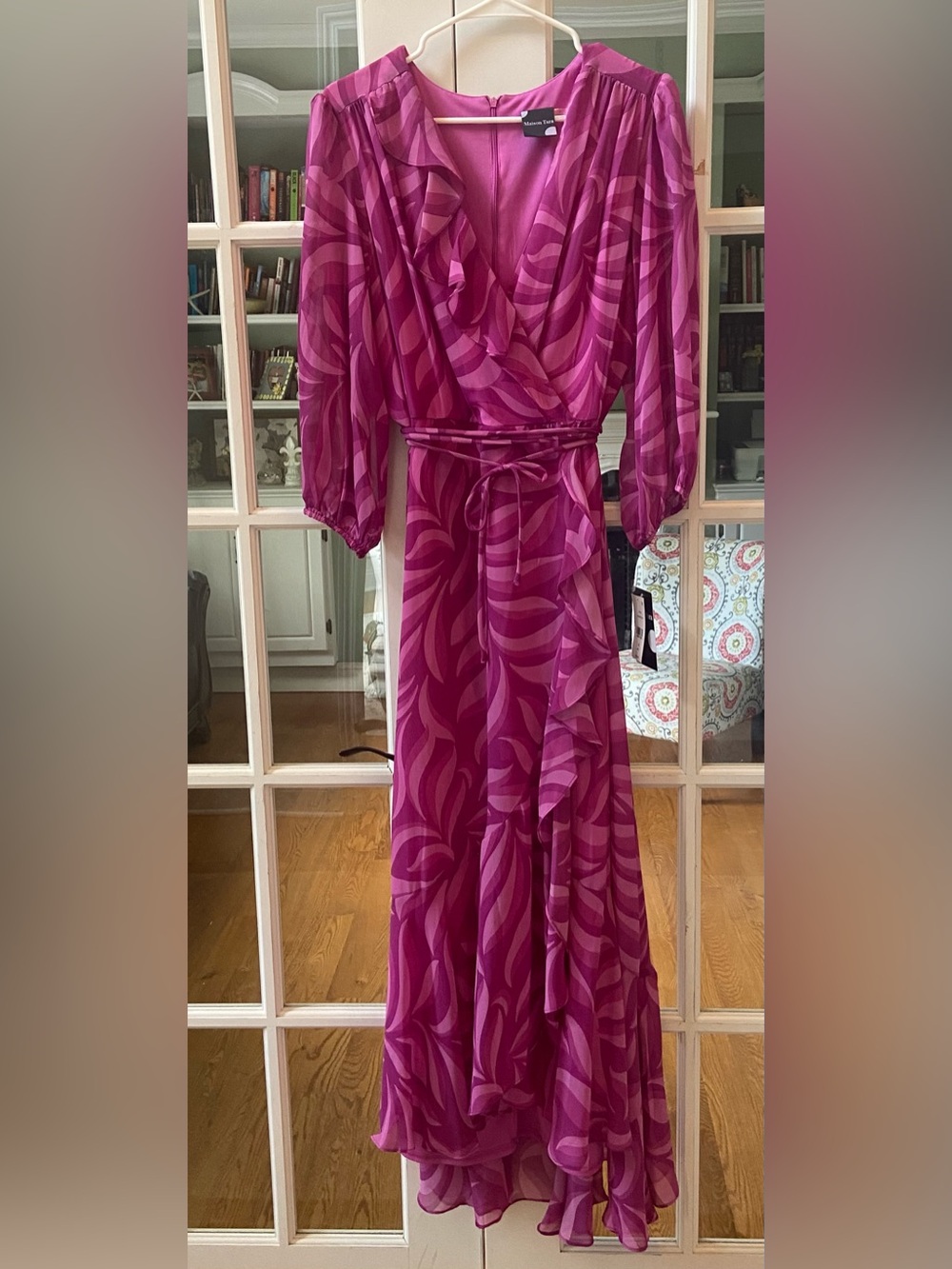 NWT Maison Tara Mulberry Ruffle Chiffon Fuchsia Maxi Dress Size 16